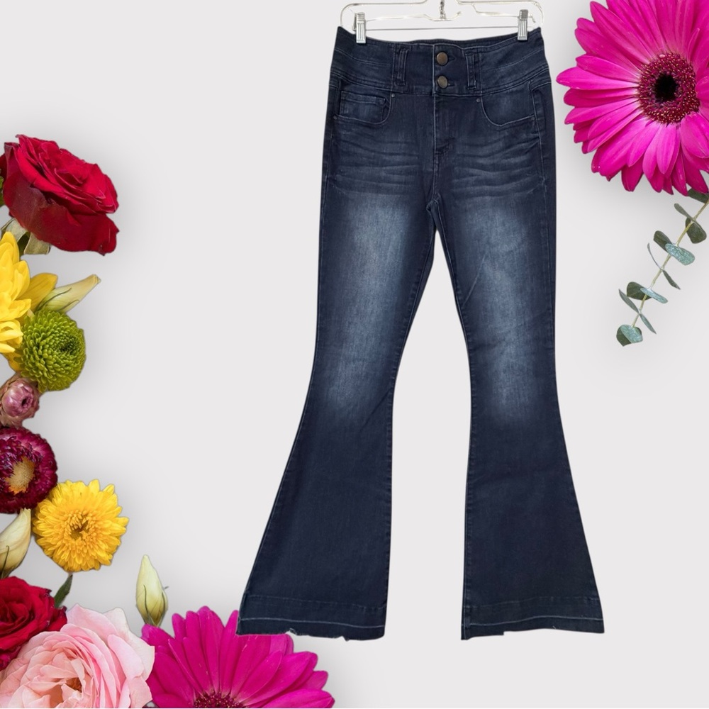 Refuge Dark-Wash  High-Waist Bell-Bottom  Flare Blue Denim Jeans